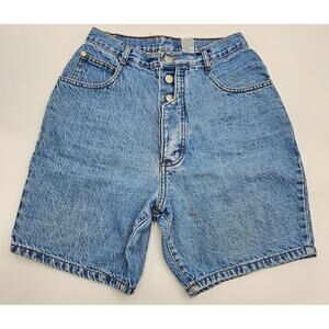 Vtg 90s PS Gitano Women's 8 High-Waist Button Fly Detail Denim Blue Shorts